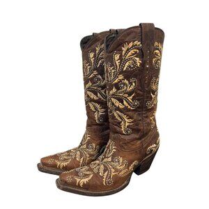Lucchese Embroidered Brown Western Boots Size 7